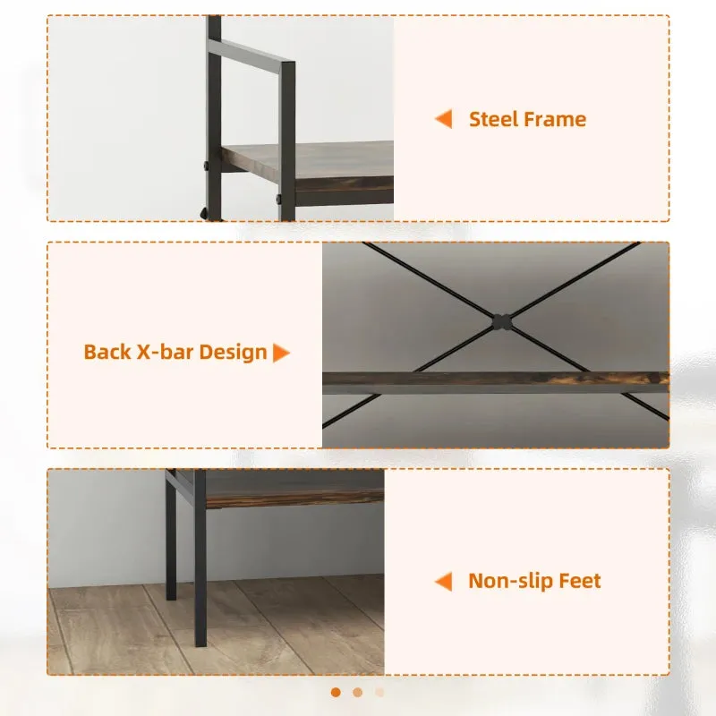 Rustic Brown Industrial Coat Stand with Shoe Storage and 5 Hooks