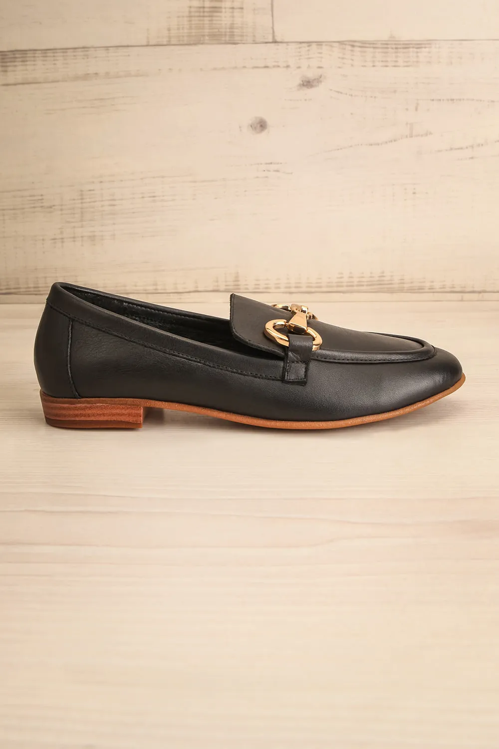 Sambina Black | Leather Loafers w/ Golden Hardware
