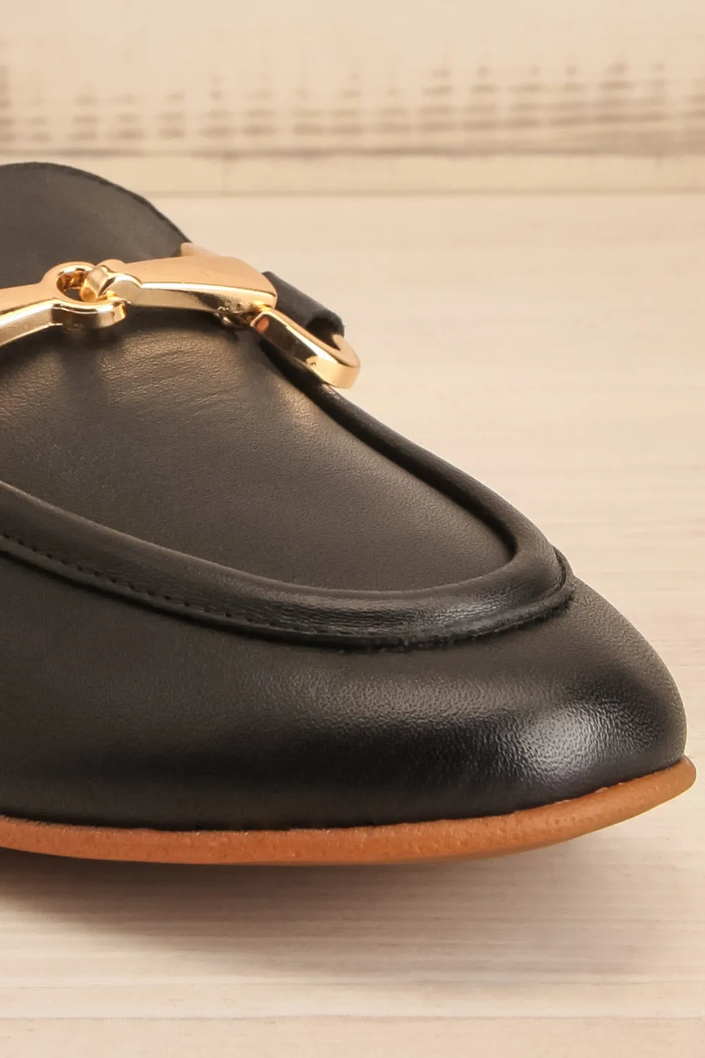 Sambina Black | Leather Loafers w/ Golden Hardware