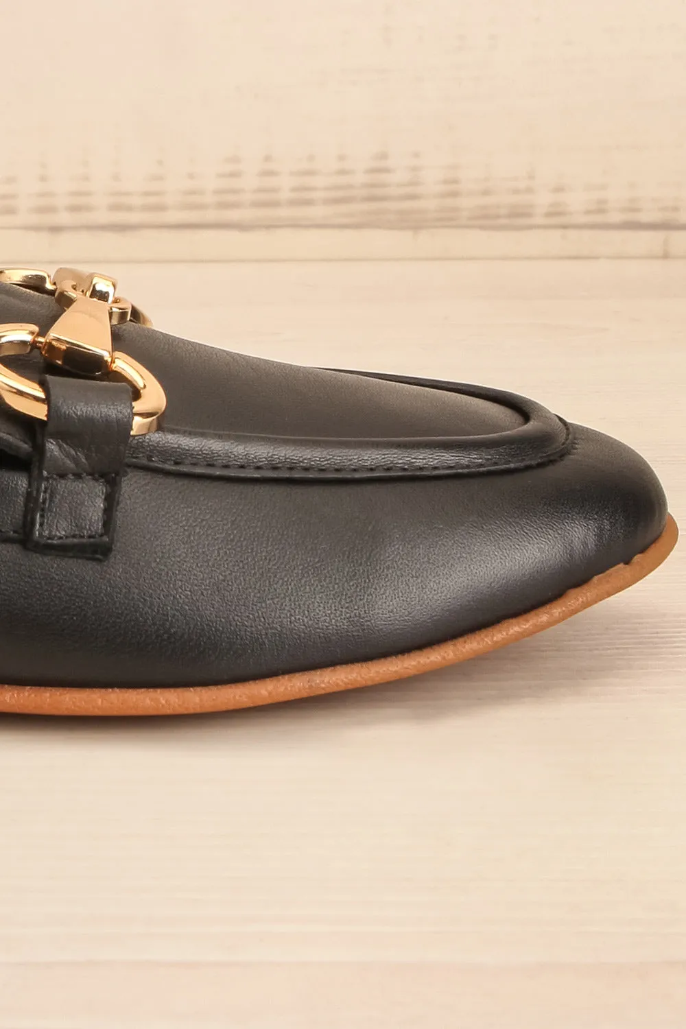 Sambina Black | Leather Loafers w/ Golden Hardware