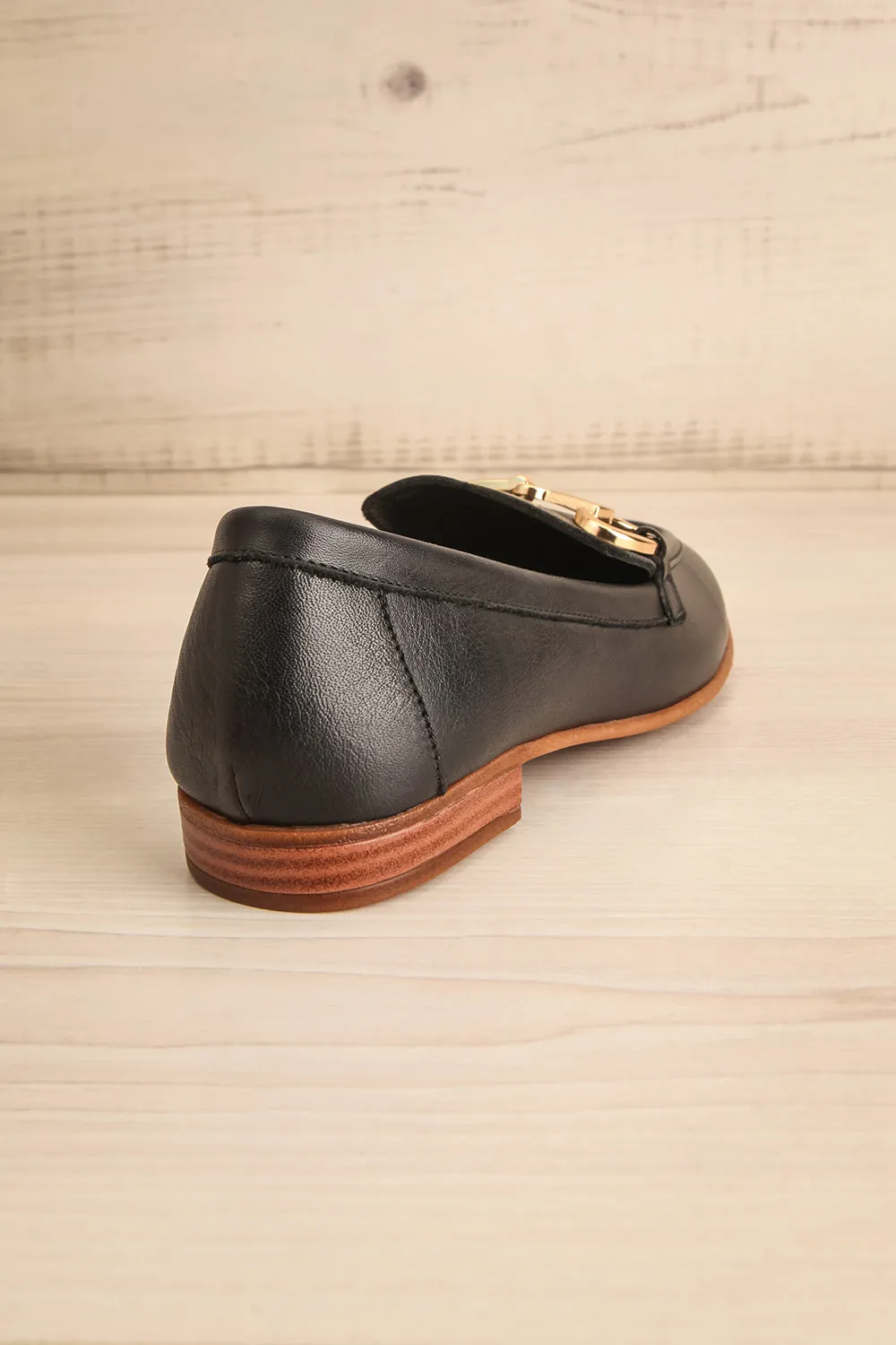 Sambina Black | Leather Loafers w/ Golden Hardware