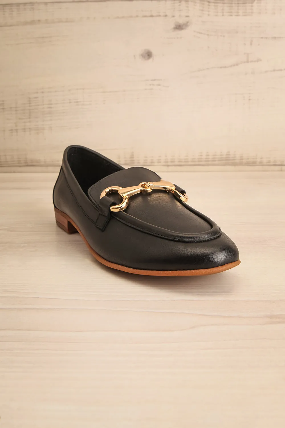 Sambina Black | Leather Loafers w/ Golden Hardware