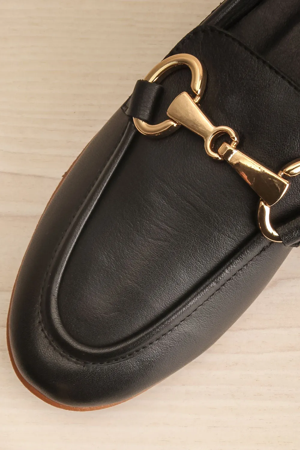 Sambina Black | Leather Loafers w/ Golden Hardware