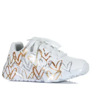 Skechers Kids' Uno Lite - Metallic Love 314064L White/Gold