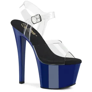 SKY-308 Pleaser Clear/Royal Blue Sexy Platform Shoes (Pole Dancing Heels)