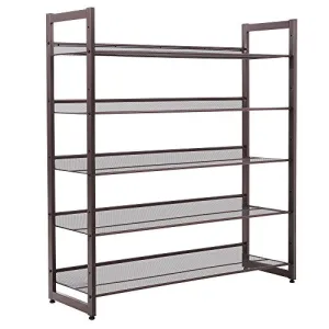 SONGMICS 5-Tier Metal Shoe Rack Adjustable to Flat or Slant Shoe Organizer Holder Stand Shelves Stackable for Entryway Bedroom Bronze ULMR05A