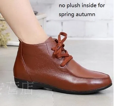 Spring and Autumn Ankle Boots Genuine Leather Boots Casual Boots Lace Up Women Shoes Leather Winter