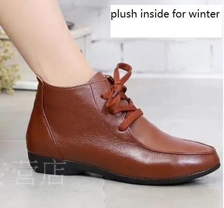Spring and Autumn Ankle Boots Genuine Leather Boots Casual Boots Lace Up Women Shoes Leather Winter