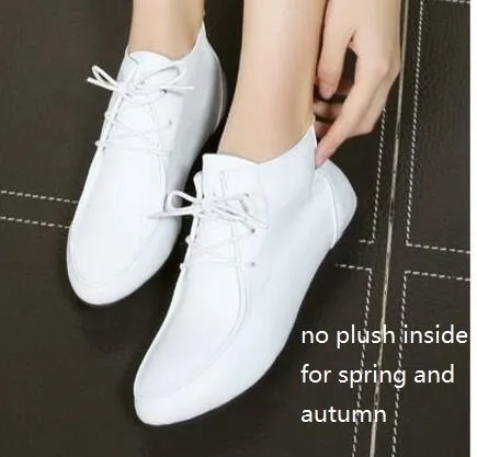 Spring and Autumn Ankle Boots Genuine Leather Boots Casual Boots Lace Up Women Shoes Leather Winter