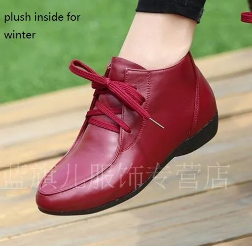 Spring and Autumn Ankle Boots Genuine Leather Boots Casual Boots Lace Up Women Shoes Leather Winter