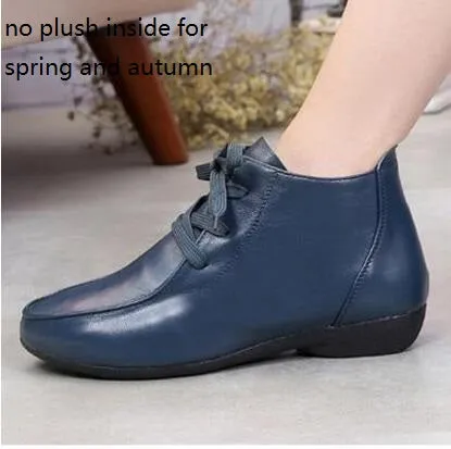 Spring and Autumn Ankle Boots Genuine Leather Boots Casual Boots Lace Up Women Shoes Leather Winter