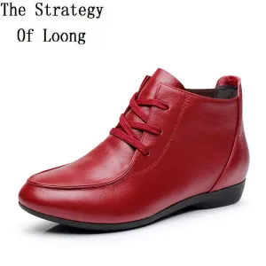 Spring and Autumn Ankle Boots Genuine Leather Boots Casual Boots Lace Up Women Shoes Leather Winter
