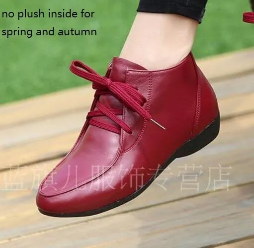 Spring and Autumn Ankle Boots Genuine Leather Boots Casual Boots Lace Up Women Shoes Leather Winter