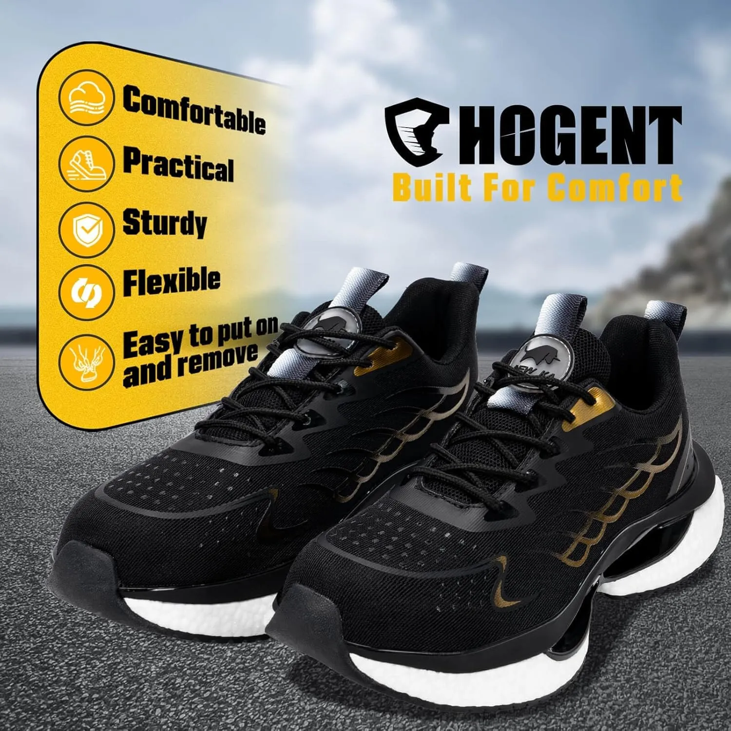 Steel Toe Shoes for Women Men Wide Non Slip Composite Work Sneakers Indestructible Comfortable Safety Tennis Shoes Lightweight Breathable Construction Sneakers Puncture Proof Ergonomic Design