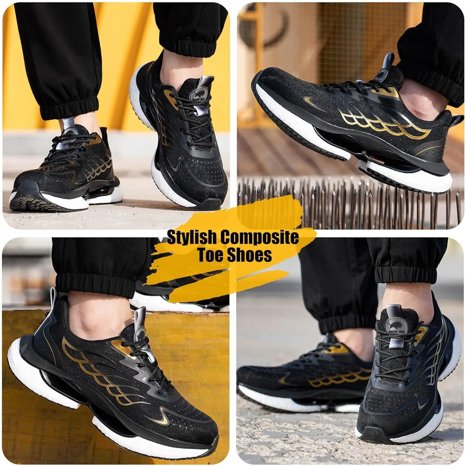 Steel Toe Shoes for Women Men Wide Non Slip Composite Work Sneakers Indestructible Comfortable Safety Tennis Shoes Lightweight Breathable Construction Sneakers Puncture Proof Ergonomic Design