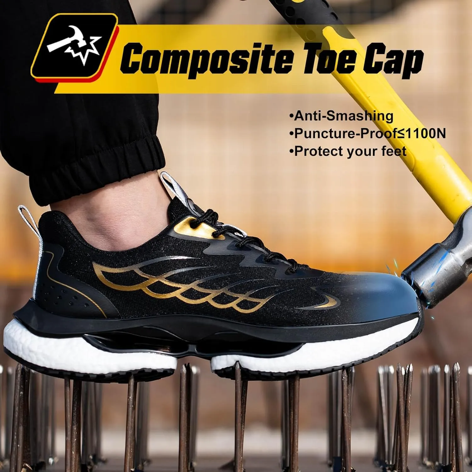 Steel Toe Shoes for Women Men Wide Non Slip Composite Work Sneakers Indestructible Comfortable Safety Tennis Shoes Lightweight Breathable Construction Sneakers Puncture Proof Ergonomic Design
