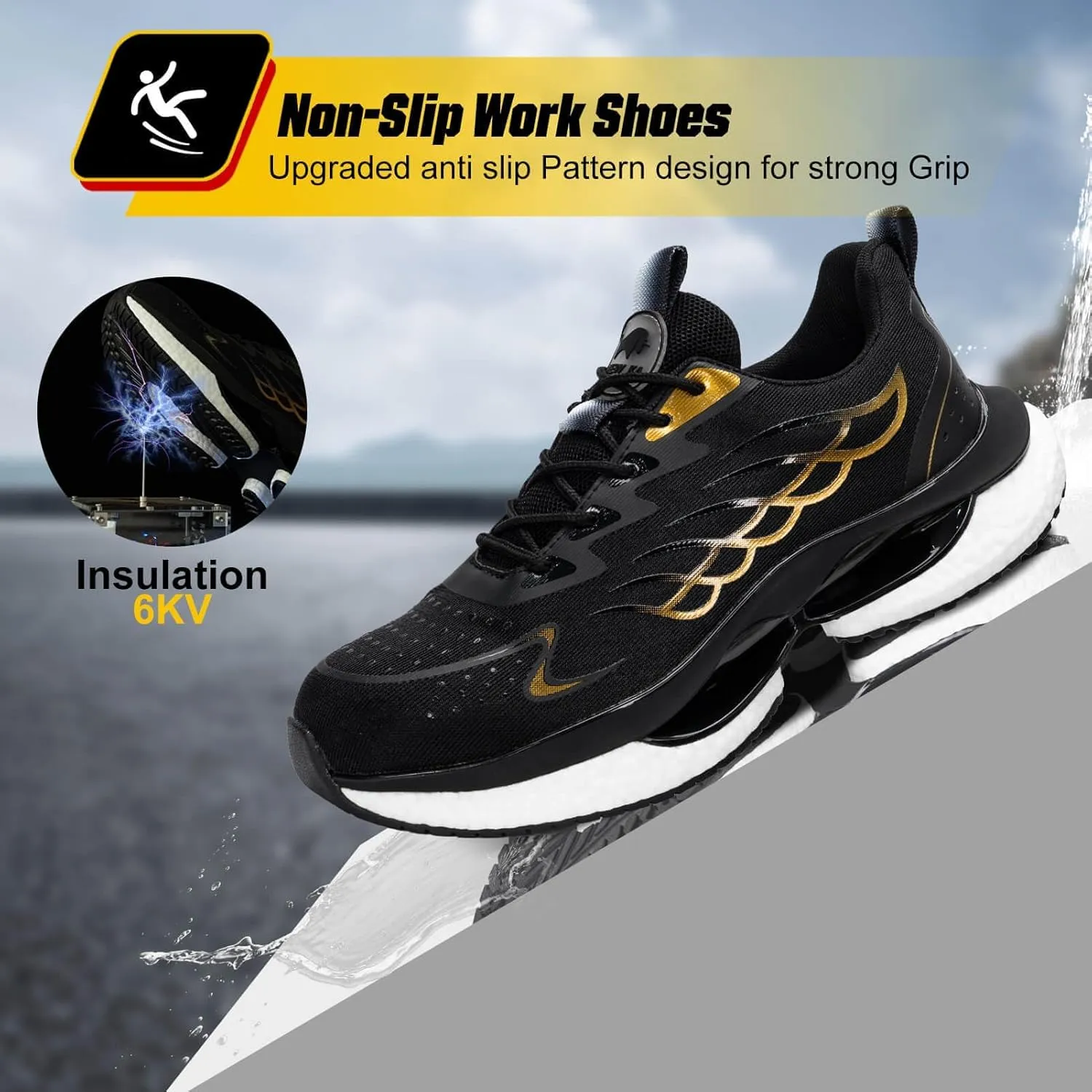 Steel Toe Shoes for Women Men Wide Non Slip Composite Work Sneakers Indestructible Comfortable Safety Tennis Shoes Lightweight Breathable Construction Sneakers Puncture Proof Ergonomic Design