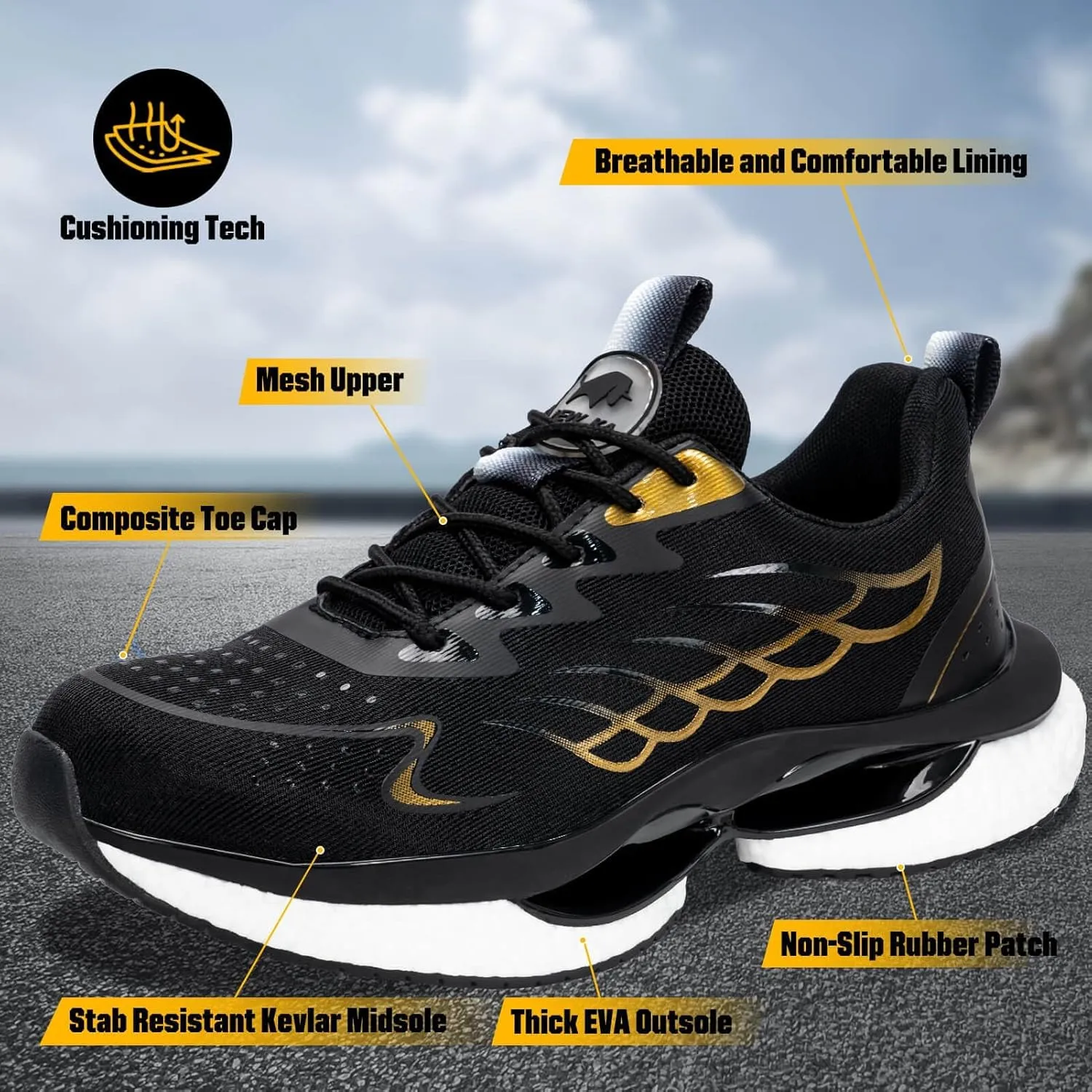 Steel Toe Shoes for Women Men Wide Non Slip Composite Work Sneakers Indestructible Comfortable Safety Tennis Shoes Lightweight Breathable Construction Sneakers Puncture Proof Ergonomic Design