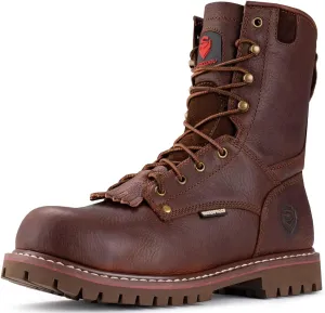 SUREWAY Men's 8" Waterproof Steel-Toe Logger Work Boot,Superior Oil/Slip Resistant,Thicker Full Grain Leather,Wedge Rubber Sole,EH Rated DK BN