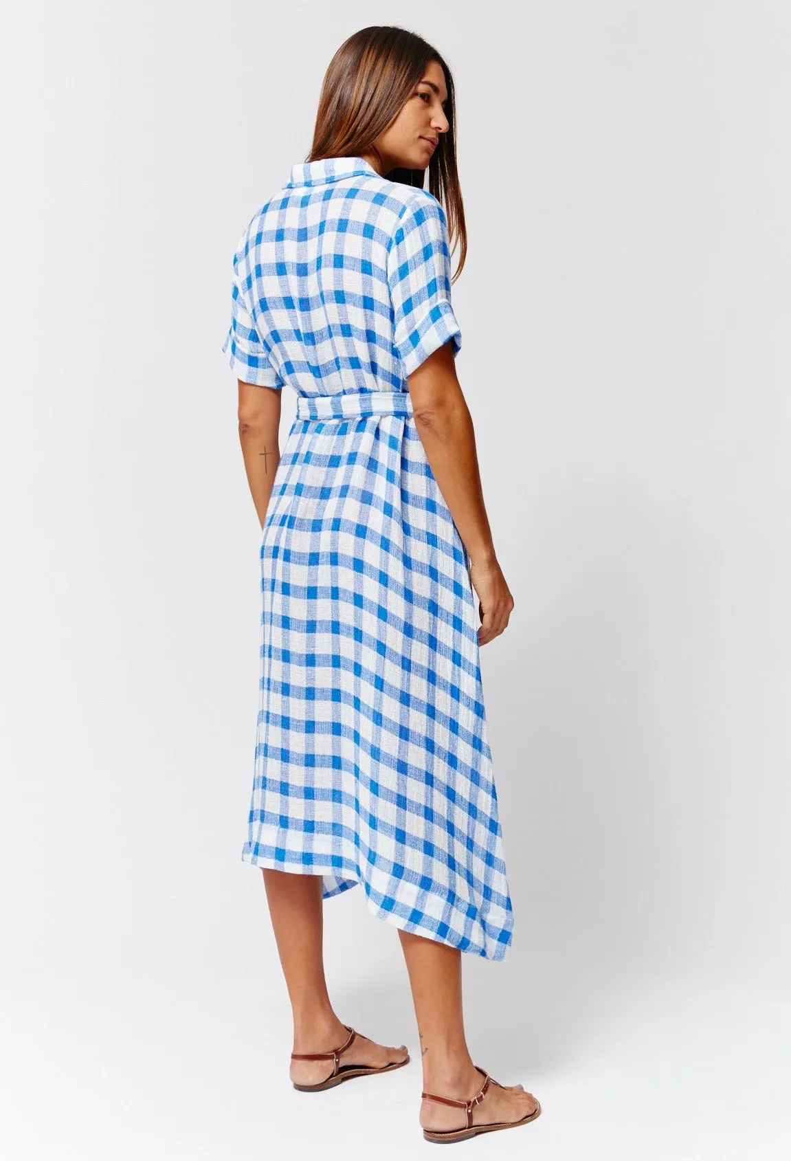 THE CLASSIC SHIRT DRESS in  FRENCH BLUE & WHITE GINGHAM CHIOS GAUZE