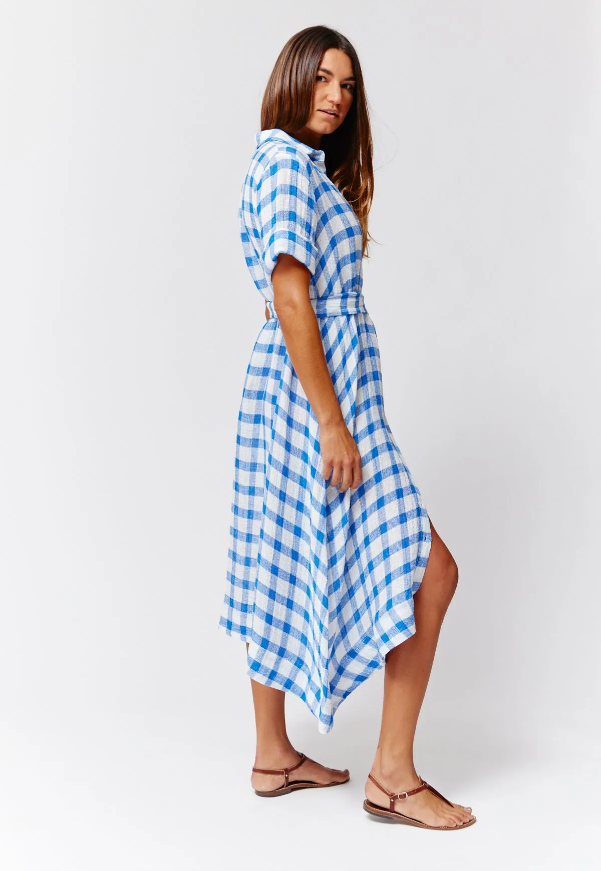 THE CLASSIC SHIRT DRESS in  FRENCH BLUE & WHITE GINGHAM CHIOS GAUZE