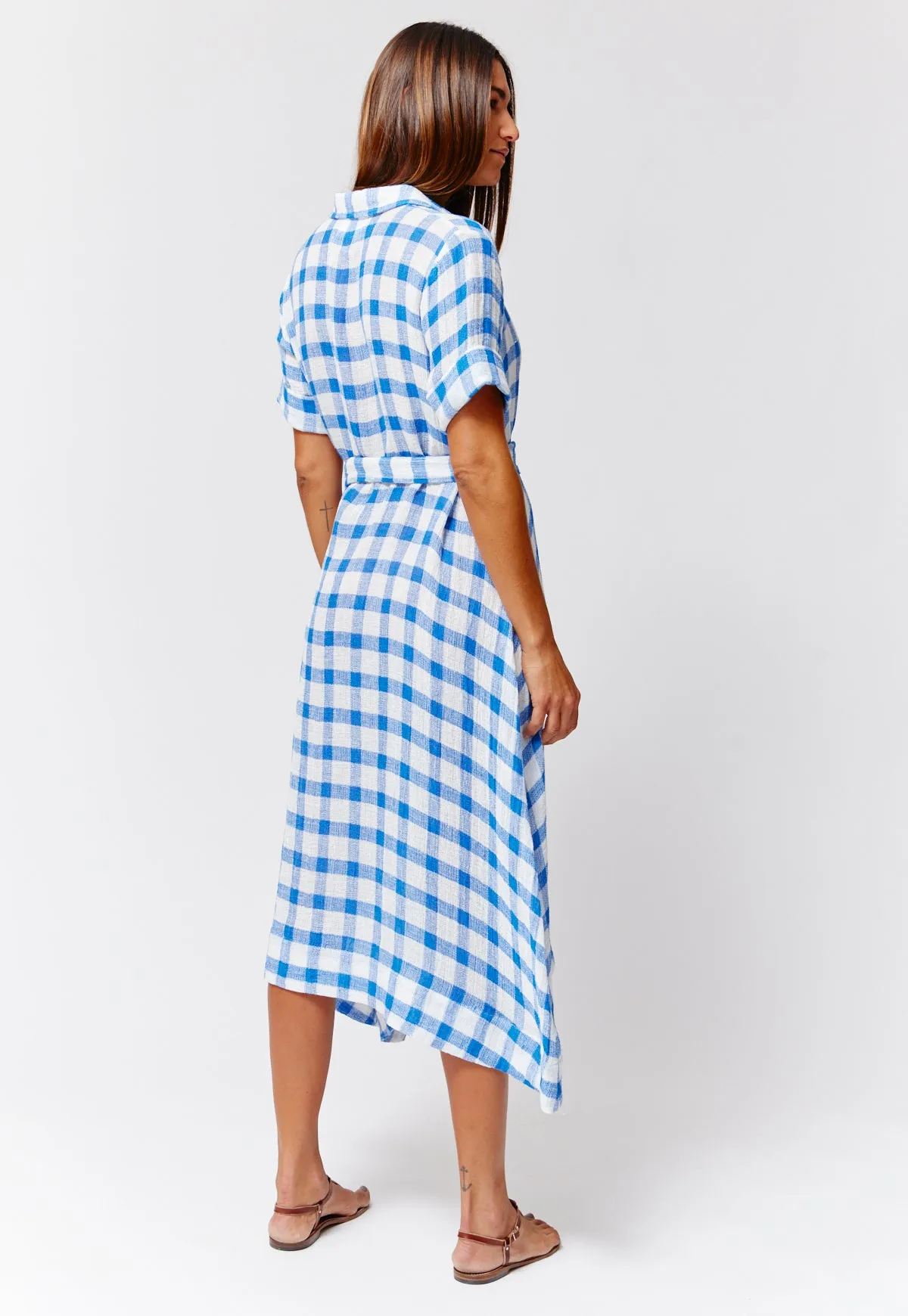 THE CLASSIC SHIRT DRESS in  FRENCH BLUE & WHITE GINGHAM CHIOS GAUZE