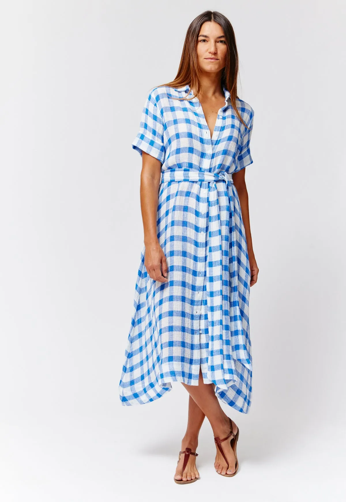 THE CLASSIC SHIRT DRESS in  FRENCH BLUE & WHITE GINGHAM CHIOS GAUZE