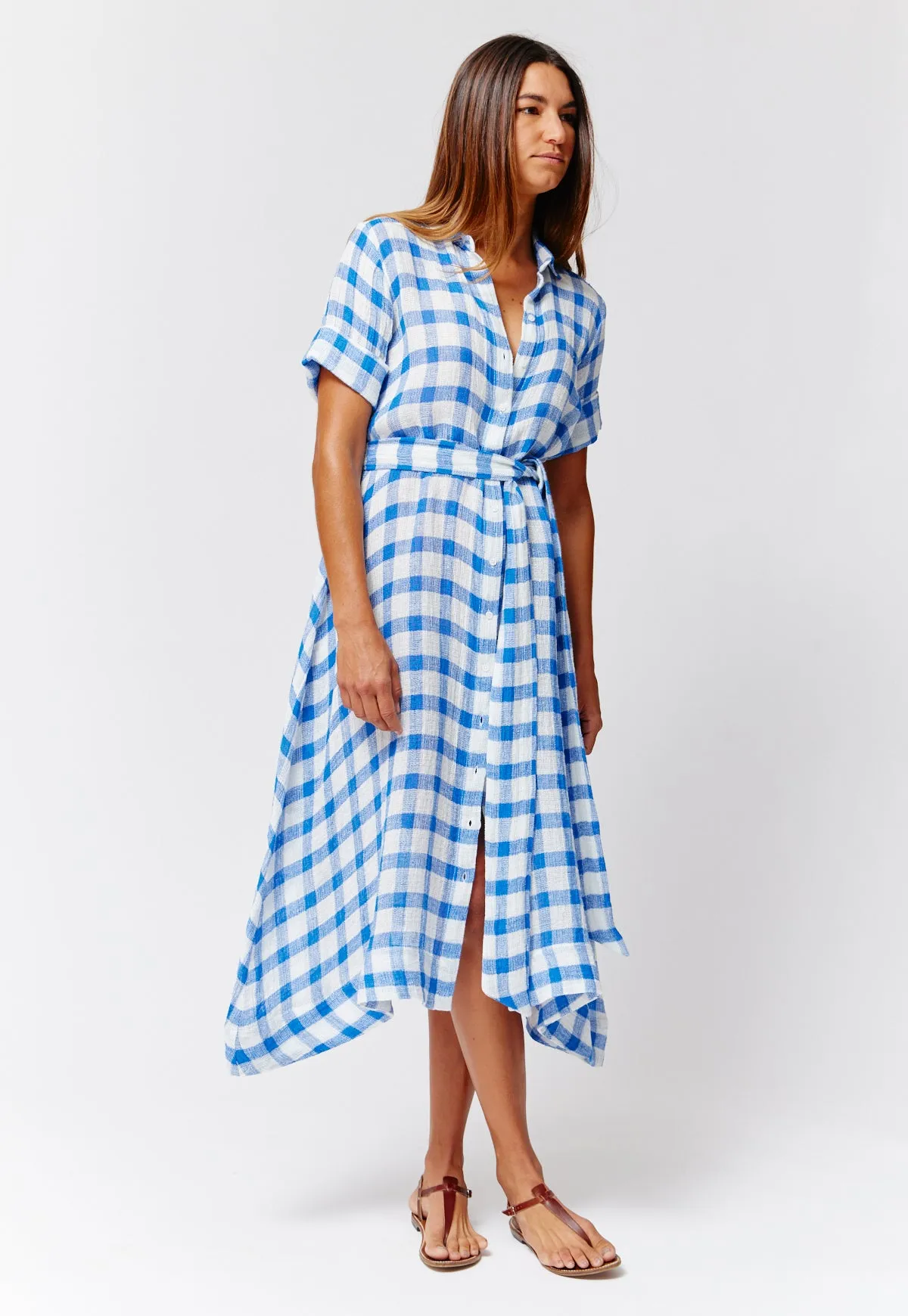 THE CLASSIC SHIRT DRESS in  FRENCH BLUE & WHITE GINGHAM CHIOS GAUZE