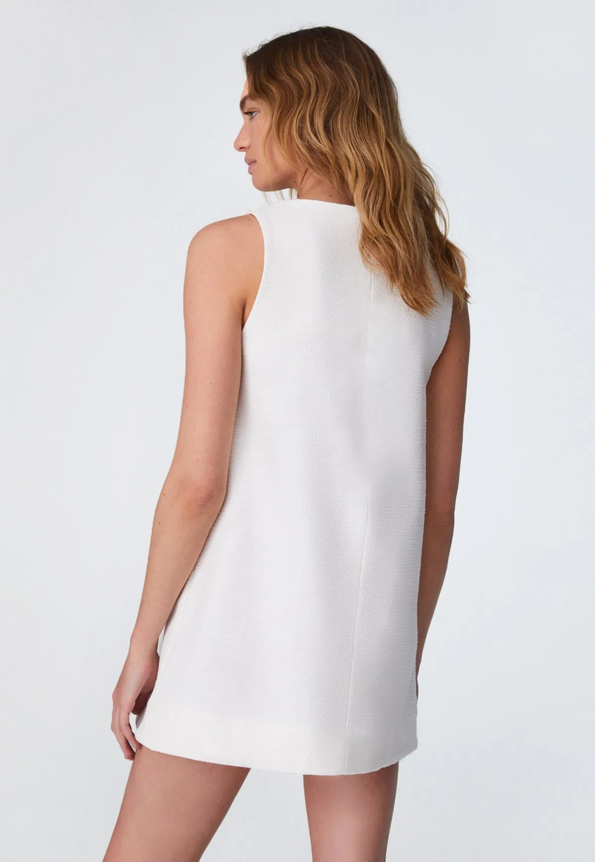 THE DOUBLE BREASTED MINI DRESS in WHITE TEXTURED COTTON