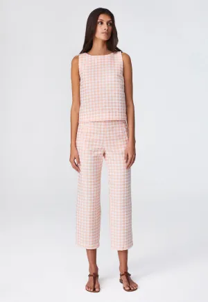 THE STRAIGHT LEG TROUSER in CORAL GINGHAM BOUCLE COTTON