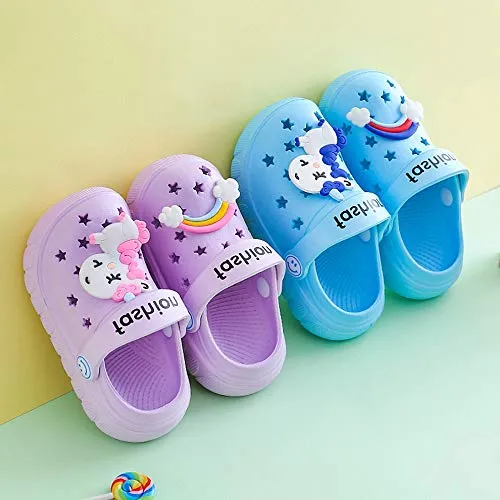 Toddler Little Kids Unicorn Sandals Non-Slip Slide Summer Slippers (Purple)