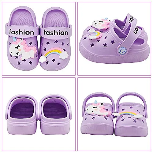 Toddler Little Kids Unicorn Sandals Non-Slip Slide Summer Slippers (Purple)