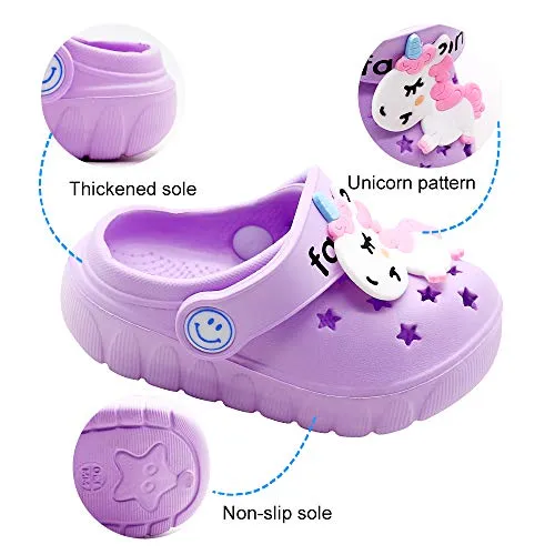 Toddler Little Kids Unicorn Sandals Non-Slip Slide Summer Slippers (Purple)