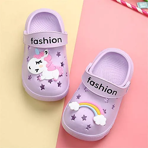 Toddler Little Kids Unicorn Sandals Non-Slip Slide Summer Slippers (Purple)