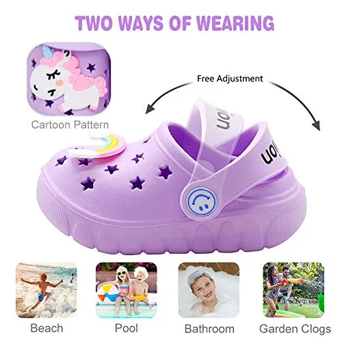 Toddler Little Kids Unicorn Sandals Non-Slip Slide Summer Slippers (Purple)