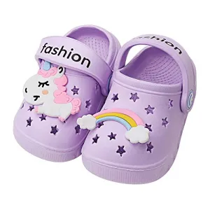 Toddler Little Kids Unicorn Sandals Non-Slip Slide Summer Slippers (Purple)