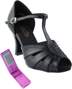 Very Fine Dance Shoes - Ladies Latin, Rhythm, Salsa, Waltz Ballroom Dance Shoes - 2702-2.5-inch Heel and Foldable Brush Bundle - Black Leather - 5