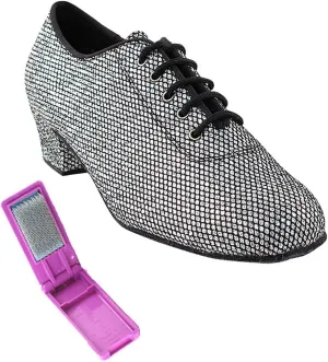 Very Fine Dance Shoes - Ladies Practice, Cuban Low Heel, Waltz Ballroom Dance Shoes - 2001-1.5-inch Heel and Foldable Brush Bundle - Black Sparklenet - 7.5