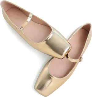 WENJIAZHIZHI Womens Squared Toe Mary Janes Adjustable Buckle Ballet Flats Solid Color Elegant Office Lady Low-Heels Wedding Dressy Shoes