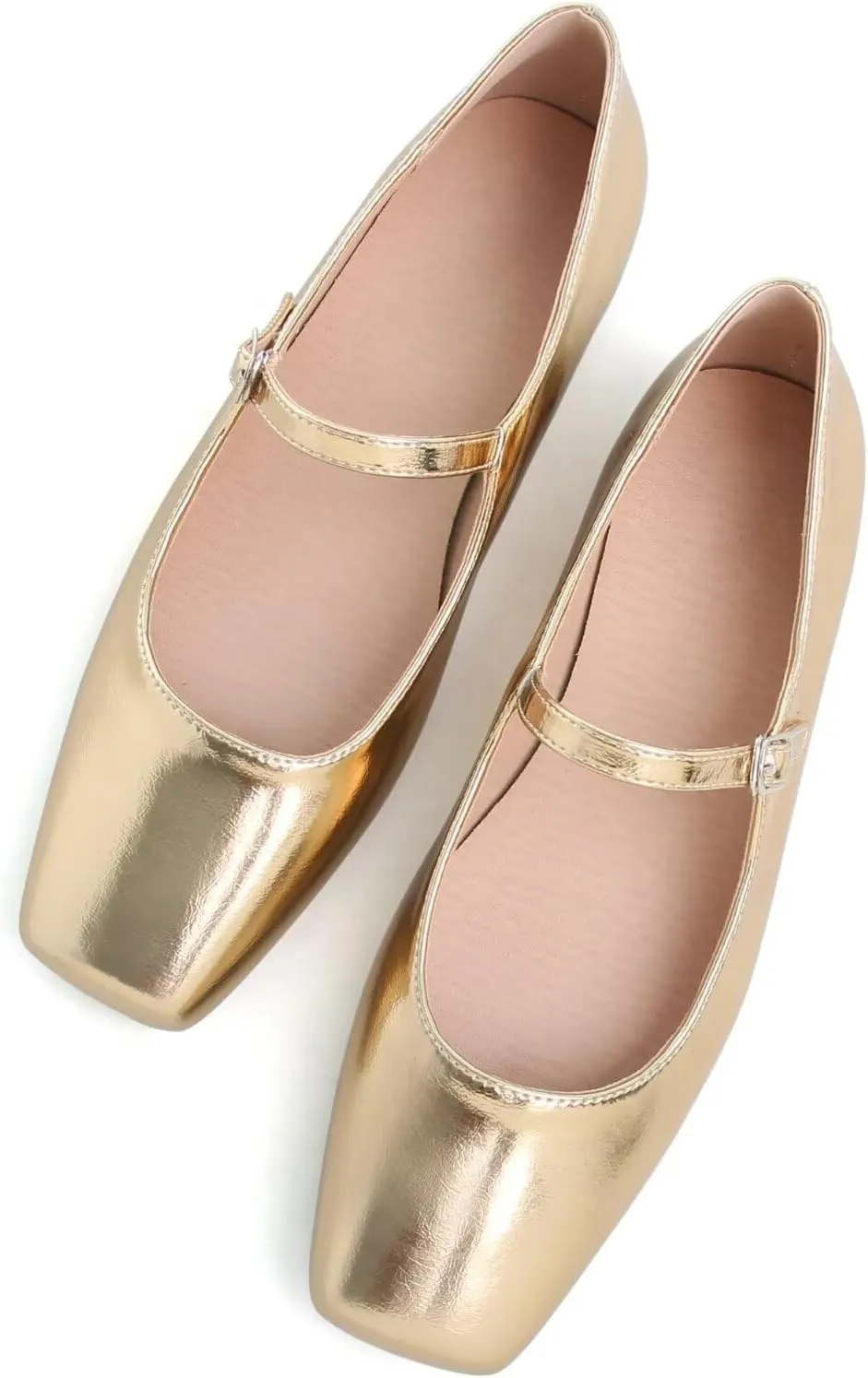 WENJIAZHIZHI Womens Squared Toe Mary Janes Adjustable Buckle Ballet Flats Solid Color Elegant Office Lady Low-Heels Wedding Dressy Shoes