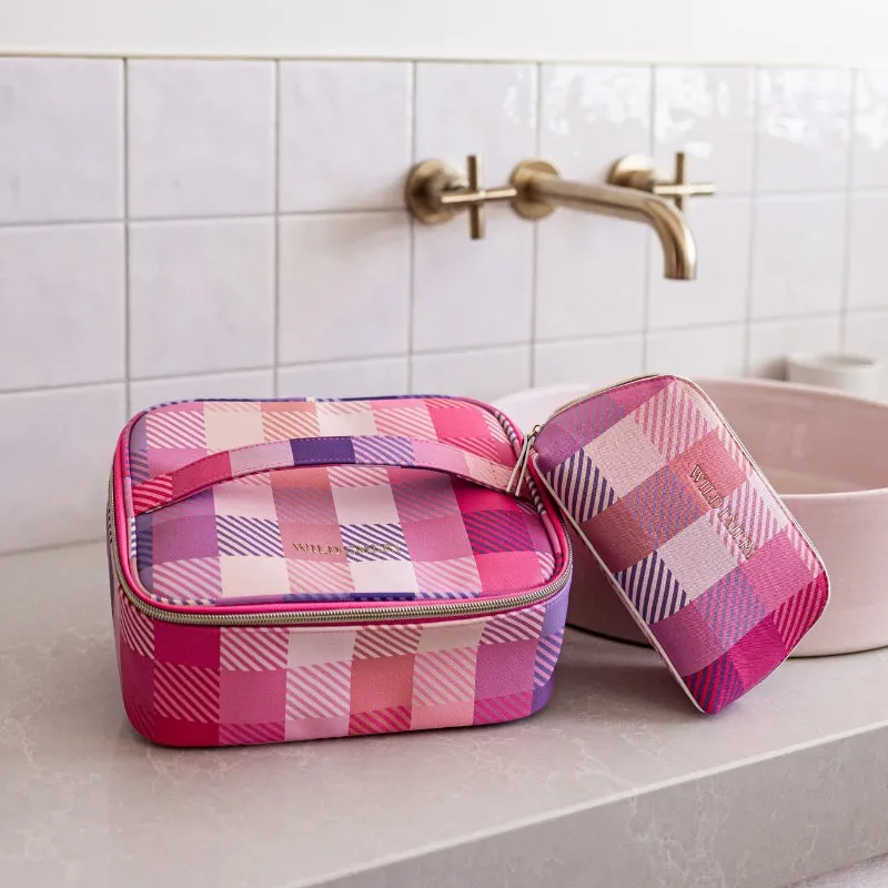 Wild Emery | Small Toiletry Bag - Pink Check