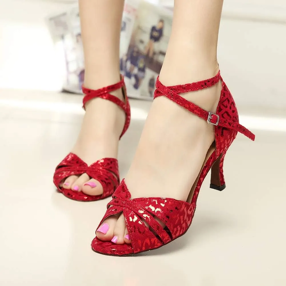 Women Glitter Latin Dance Shoes Professional Ballroom Salsa Dance Shoes Social Wedding Dancing Sandals