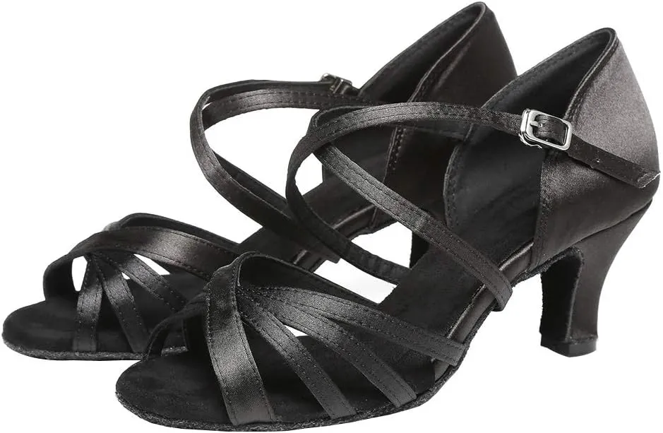 Women's Latin Dance Shoes Satin Ballroom Salsa Professional Practice Performance Dance Shoes,Model L351