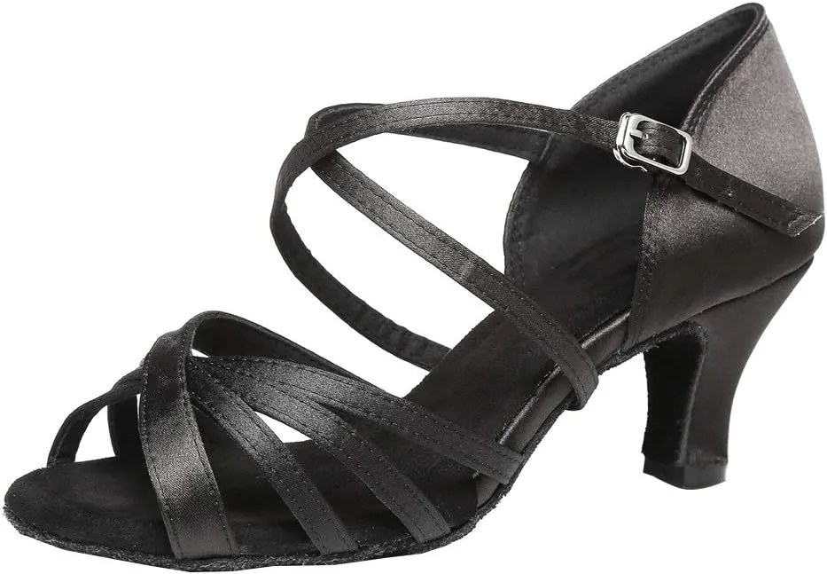 Women's Latin Dance Shoes Satin Ballroom Salsa Professional Practice Performance Dance Shoes,Model L351
