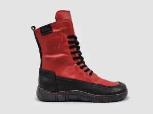 Women's Original Mid Wool-Lined Zip-Up Leather Boots - Red/Black