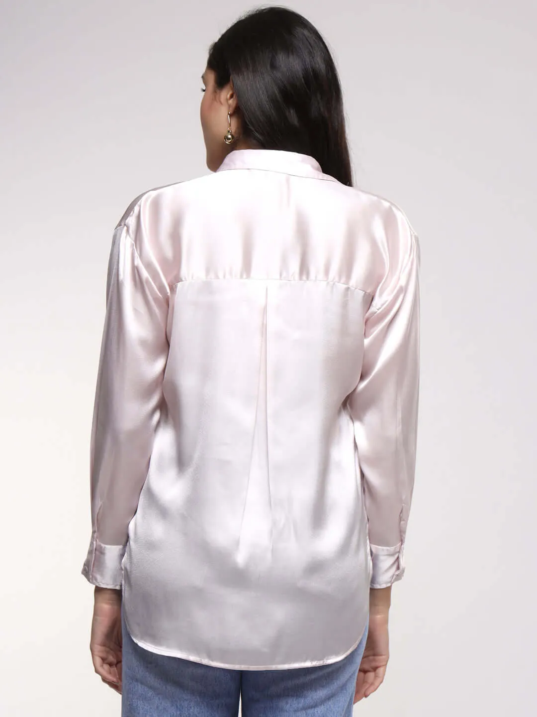 Women'S Premium Baby Pink Drop Shoulder Oversized Summer Satin Shirt