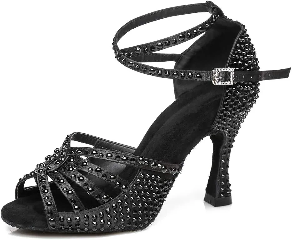 Womens Rhinestone Latin Ballroom Dance Shoes Professional Salsa Performance Bachata Glitter Dancing Shoes